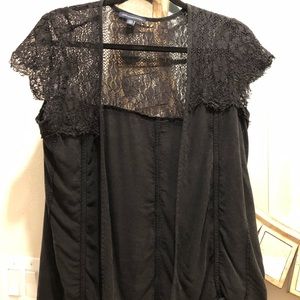 American Eagle Outfitters womens black lace cotton top blouse open style size M
